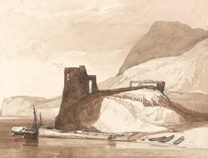 城のある海岸の風景 作： John Sell Cotman